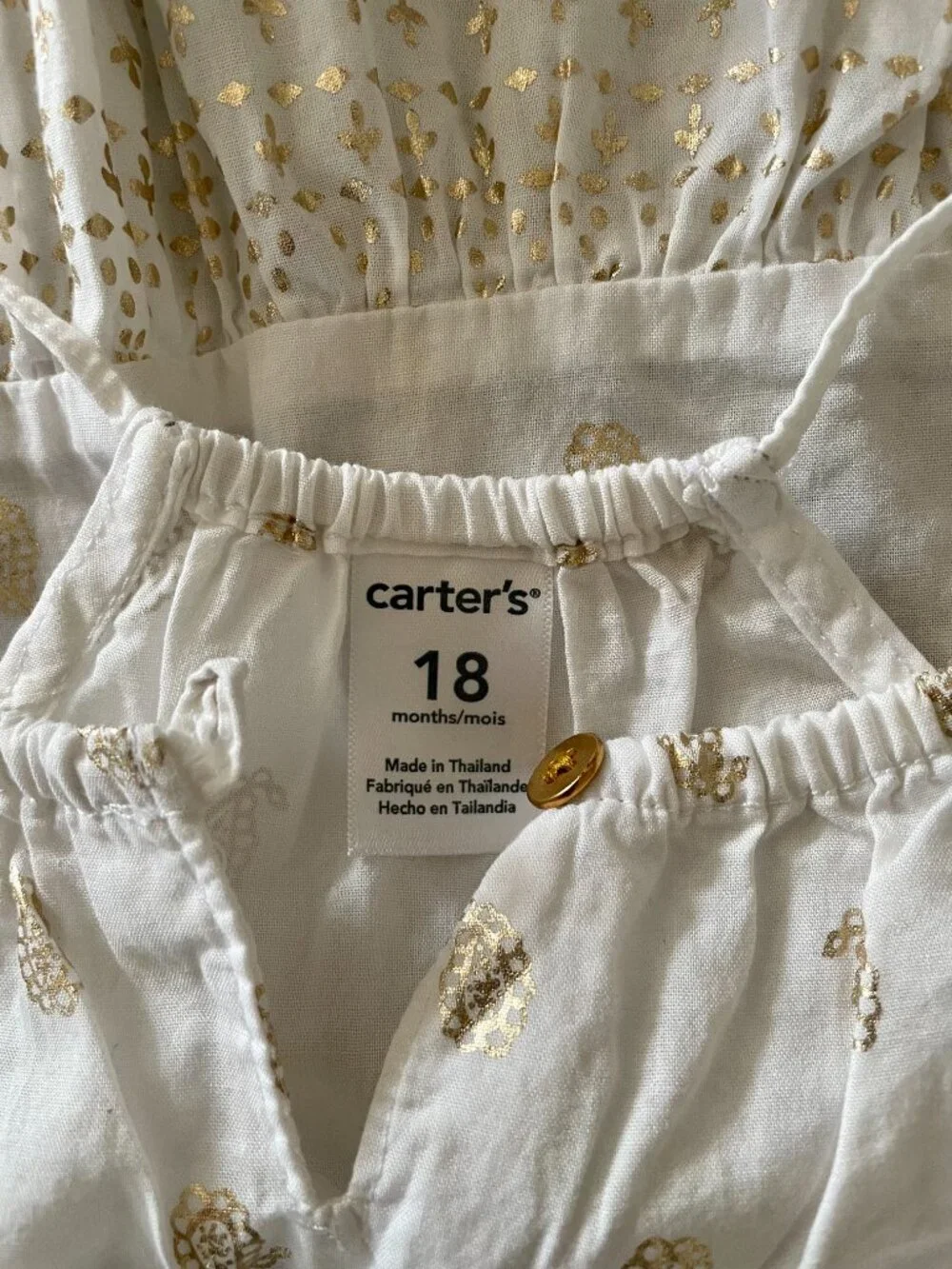 Carter's Summer Dress For 18 months Toddler with gold print design